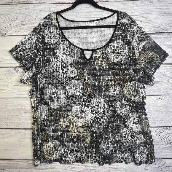 Cato Ruffled Blouse 4X ( 26/28W) Stretch Boho Whimsical Animal Print - Picture 1 of 11